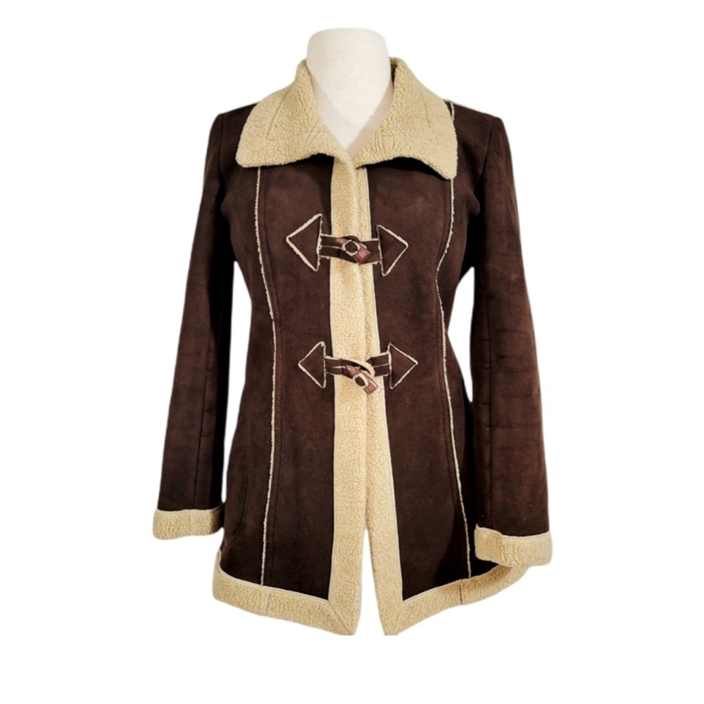 Pennylane Vintage Brown Suede Sherpa Trimmed Toggle Coat